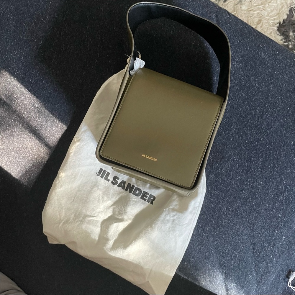 Jil Sander Sling back tote box bag in olive moss green
